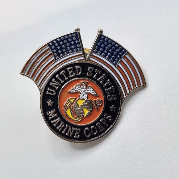 United States Marine Corps Lapel Pin Hat Pin Tie Tack Marines w/ 2 US Flags - Picture 1 of 4